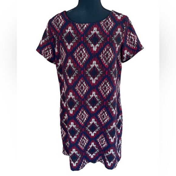 DEX diamond pattern short sleeved shift dress with long back zipper size S. - Picture 1 of 5